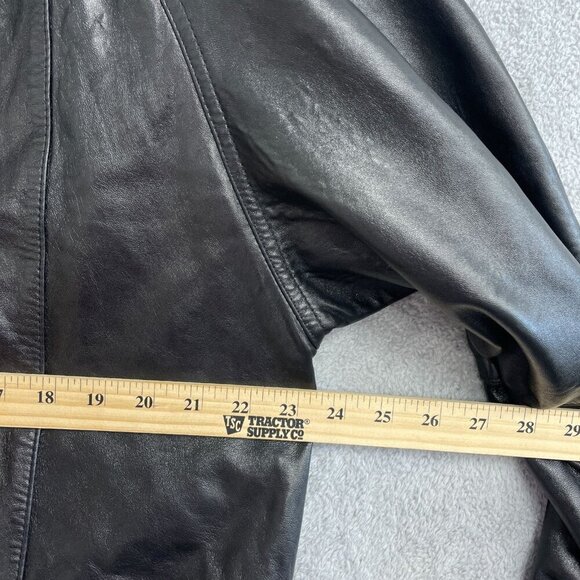 Vintage Pelle Women's M Genuine Leather Long Black Coat - Picture 3 of 11